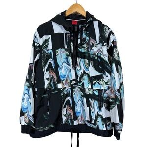 Nike Women's Black/Multi Marble-Print Half-Zip Hooded Jacket Size S